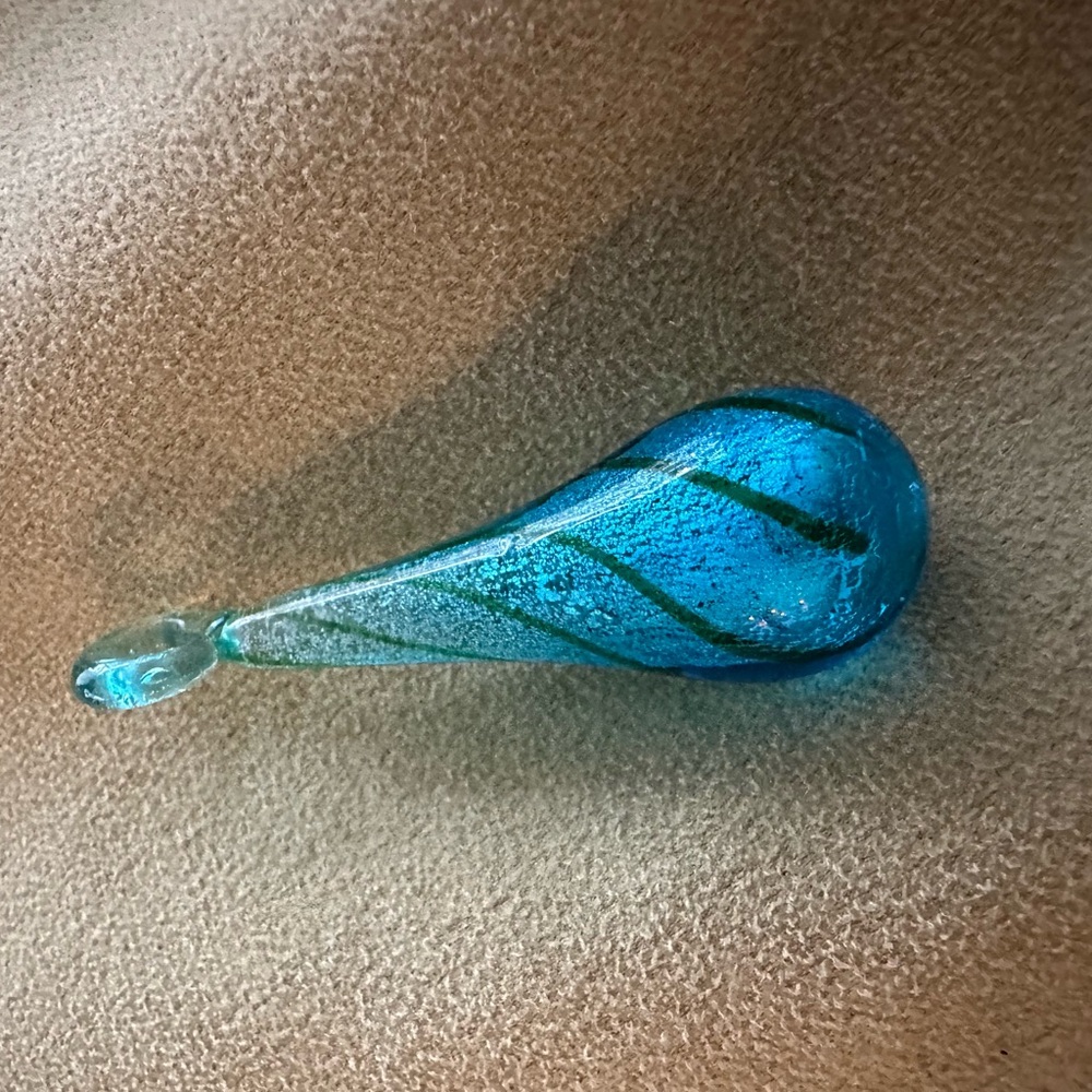 Glass Pendant Statement Necklace Blue Red Swirl Teardrop